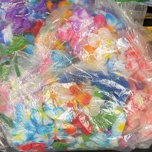 Colorful Hawaiian Lei Garland Necklace and Bracelet Bundle multicolor party favo